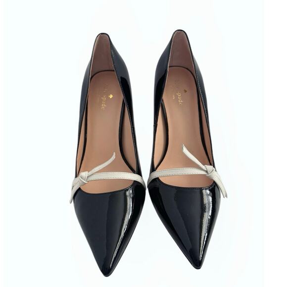 Kate spade Viola Black Patent Leather White Bow Pumps size 10 NIB - Picture 4 of 13